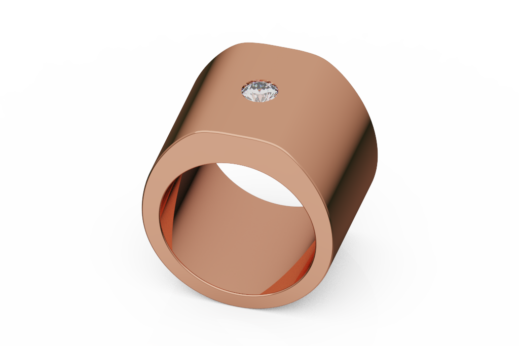 Wide Polished Cuff Ring With Single Flush Diamond