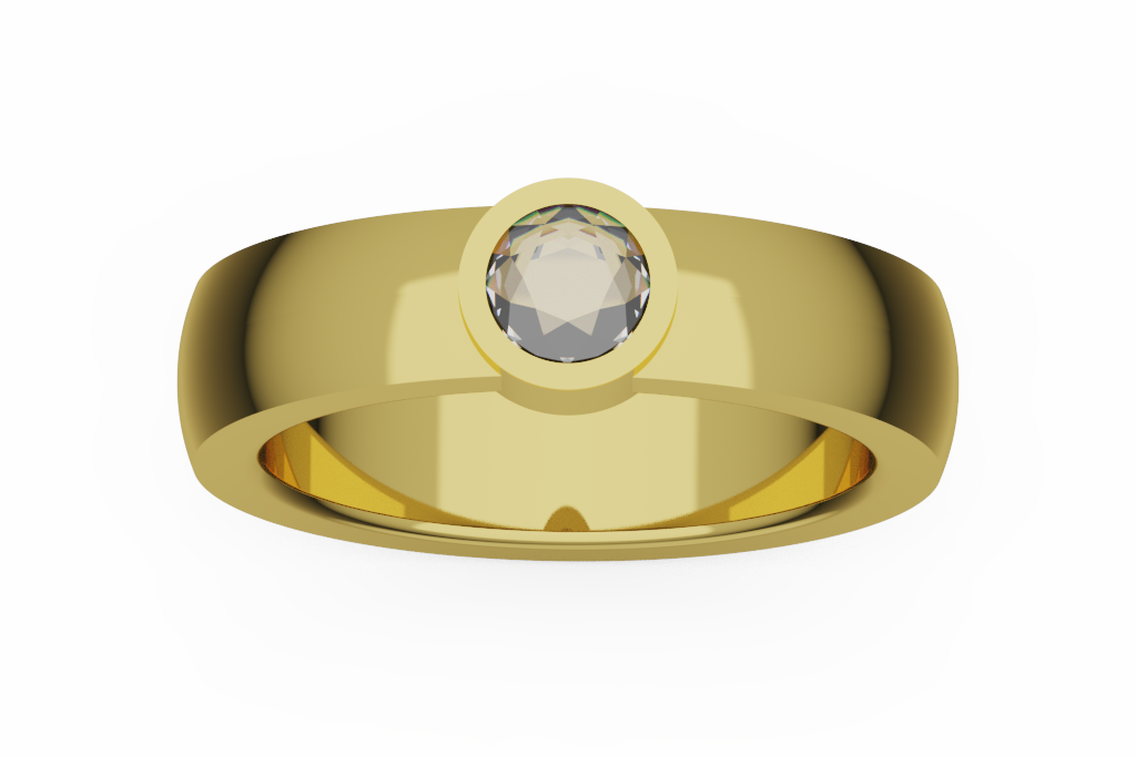 Round Bezel Solitaire Ring With Wide Band