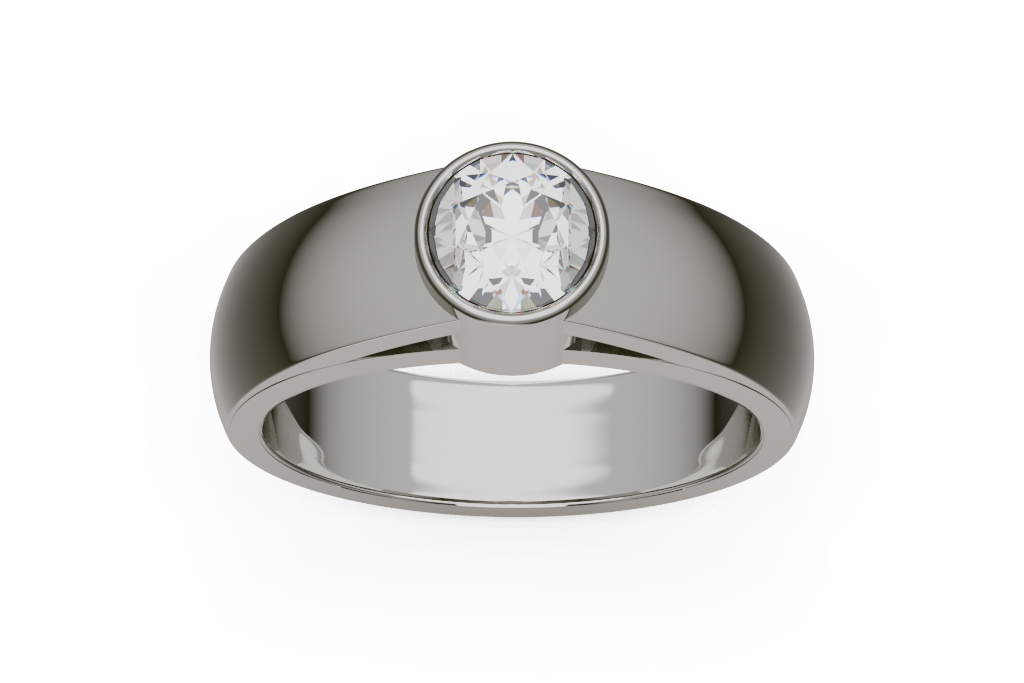 Round Bezel Solitaire Ring With Open Crescent Gallery
