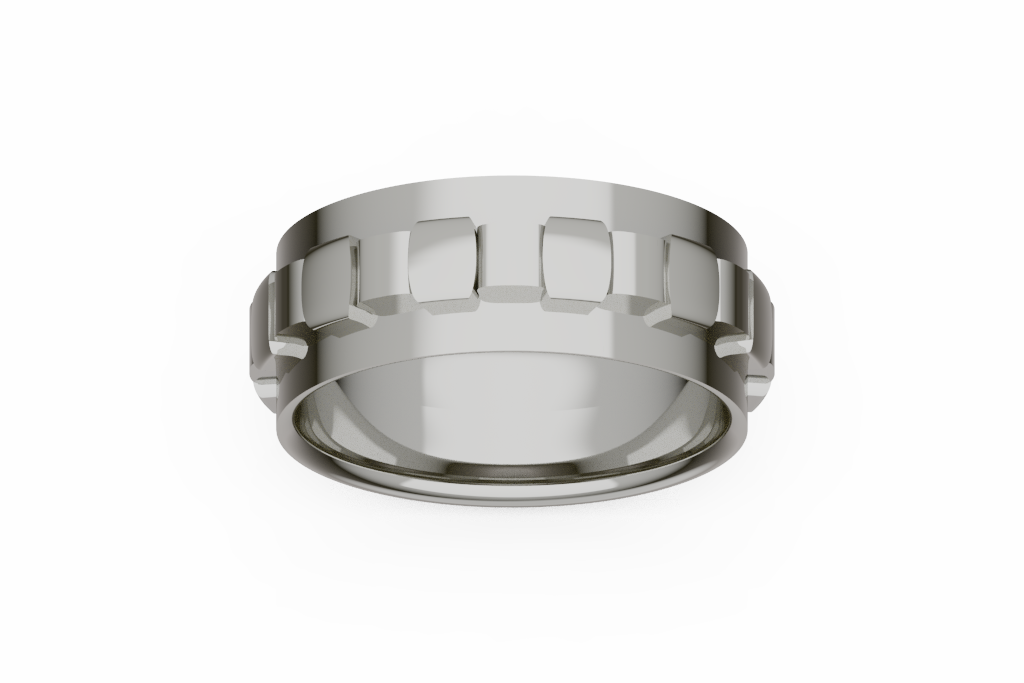 Wide Raised Block Geometric Wedding Band