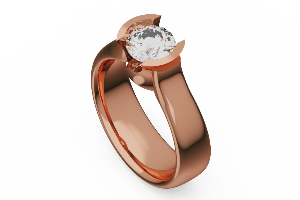 Crescent Half Bezel Round Diamond Solitaire Ring