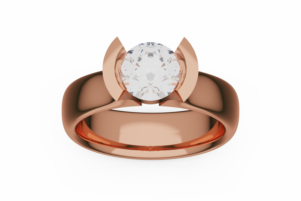 Wide Crescent Half Bezel Round Diamond Solitaire Ring