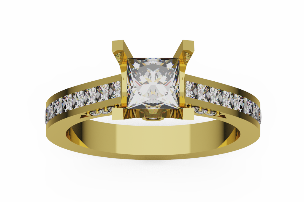 Princess Cut Diamond Engagement Ring With Channel Set Shoulders