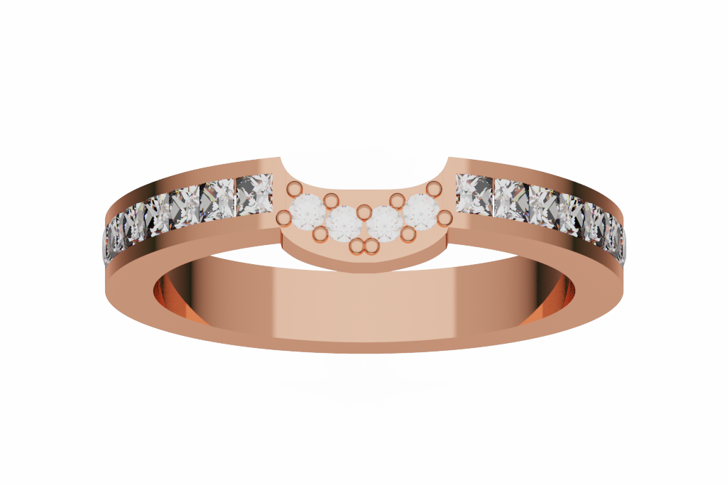 Contoured Diamond Wedding Band With Princess Cut Shoulders