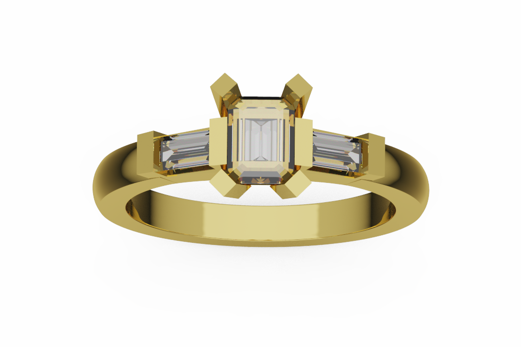 Emerald Cut Three Stone Engagement Ring