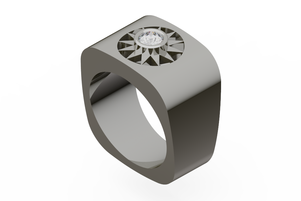 Wide Sunburst Diamond Cigar Ring