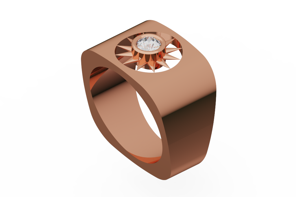 Wide Starburst Bezel Diamond Fashion Ring