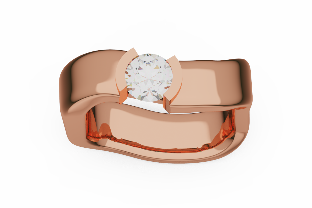 Wide Crescent Bypass Round Diamond Solitaire Ring