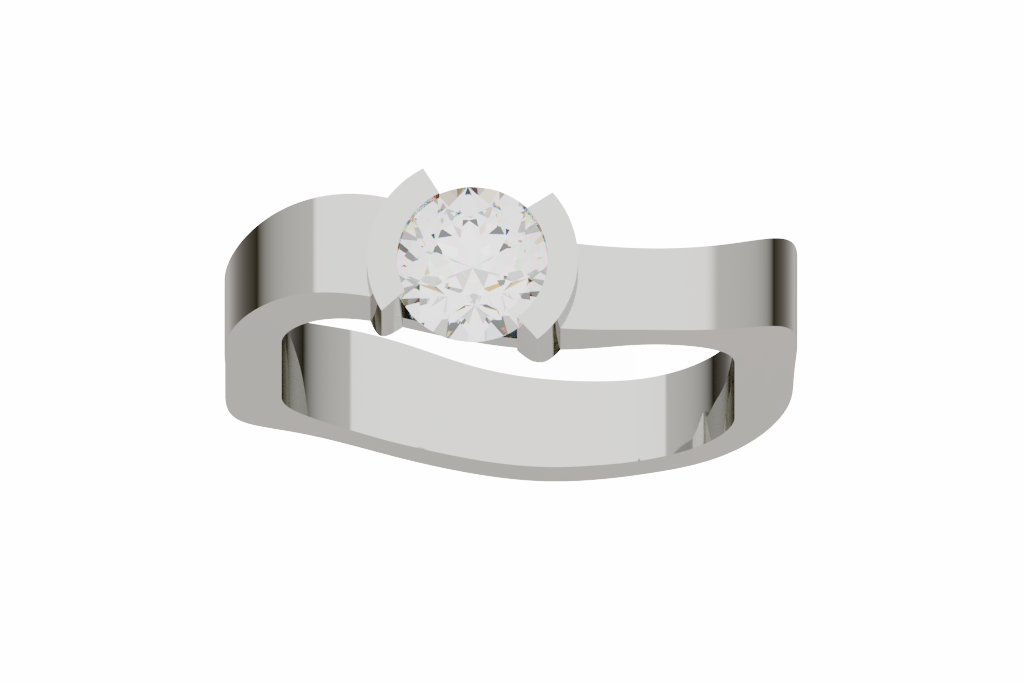 Angular Half Bezel Round Diamond Solitaire Ring