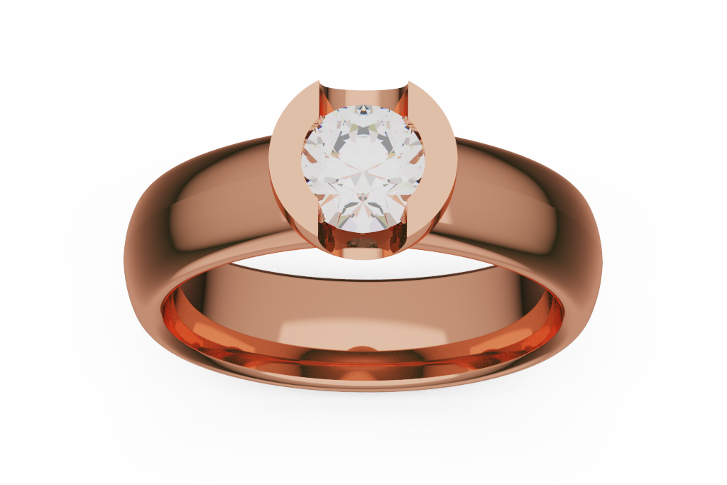 Wide Crescent Set Round Diamond Solitaire Ring