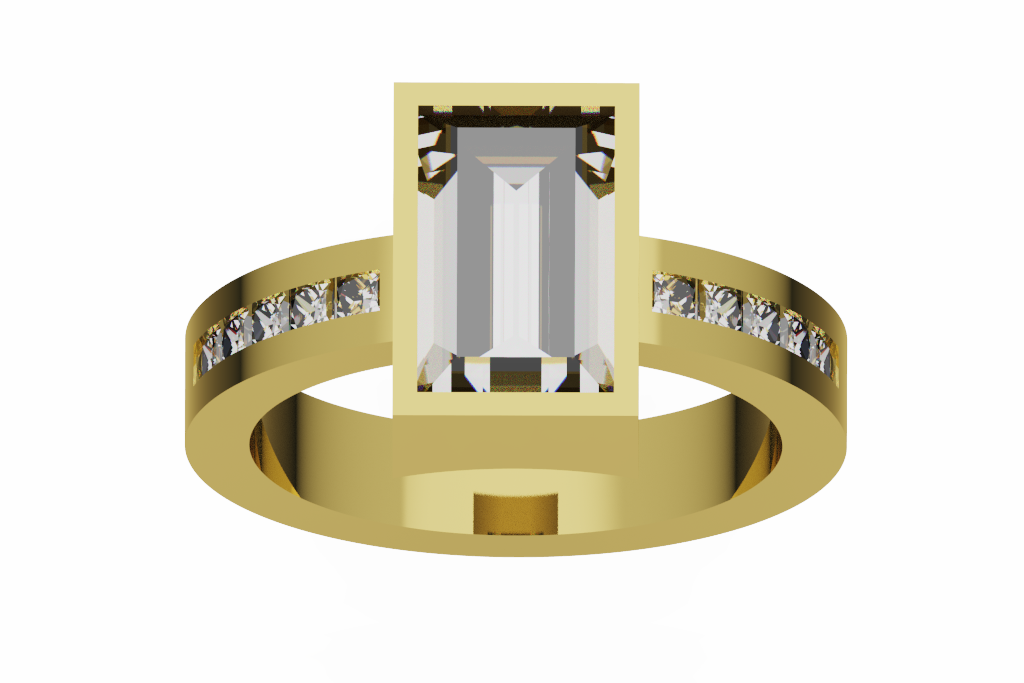Emerald Cut Diamond Engagement Ring With Channel Shoulders