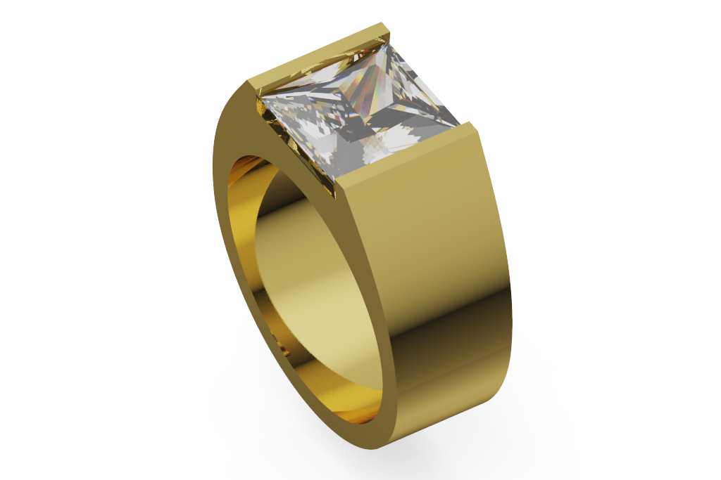 Wide Bar Set Princess Cut Solitaire Ring