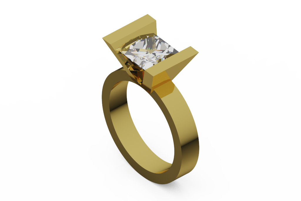 Bar Set Princess Cut Solitaire Ring