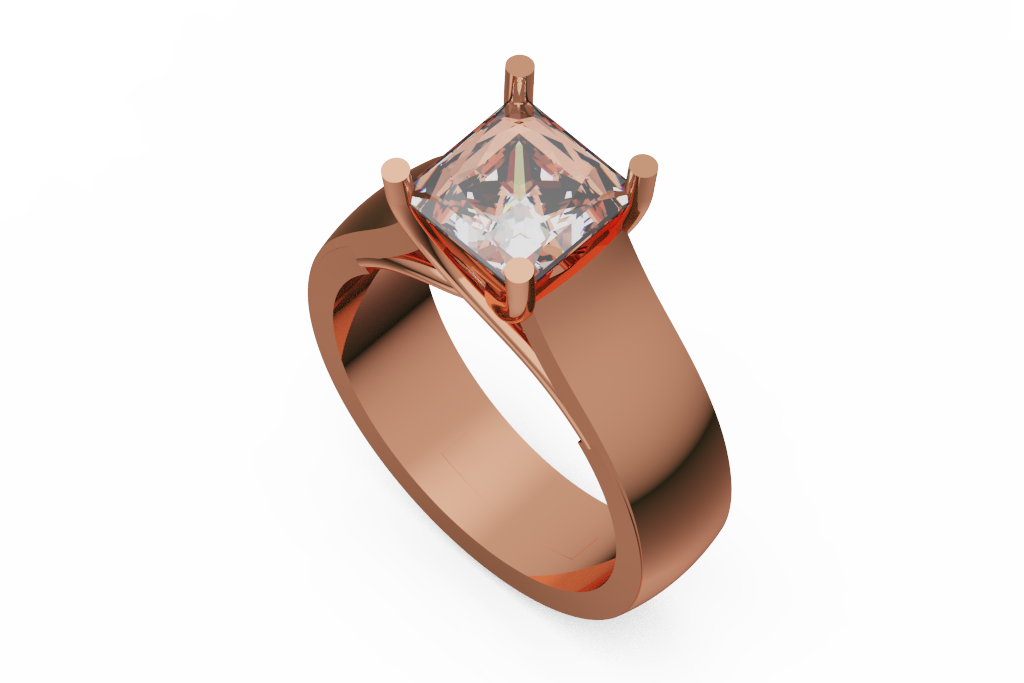 Wide Princess Cut Cathedral Solitaire Ring