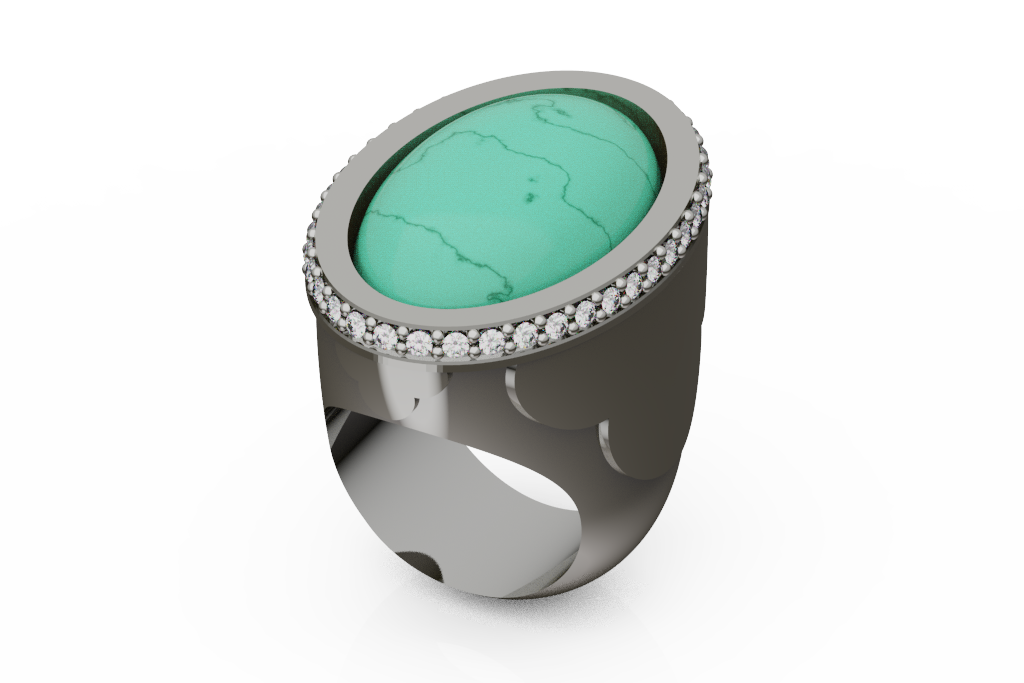 Oval Turquoise Cabochon Diamond Halo Cigar Ring