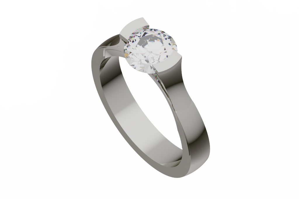 Wide Vertical Half Bezel Round Solitaire Ring