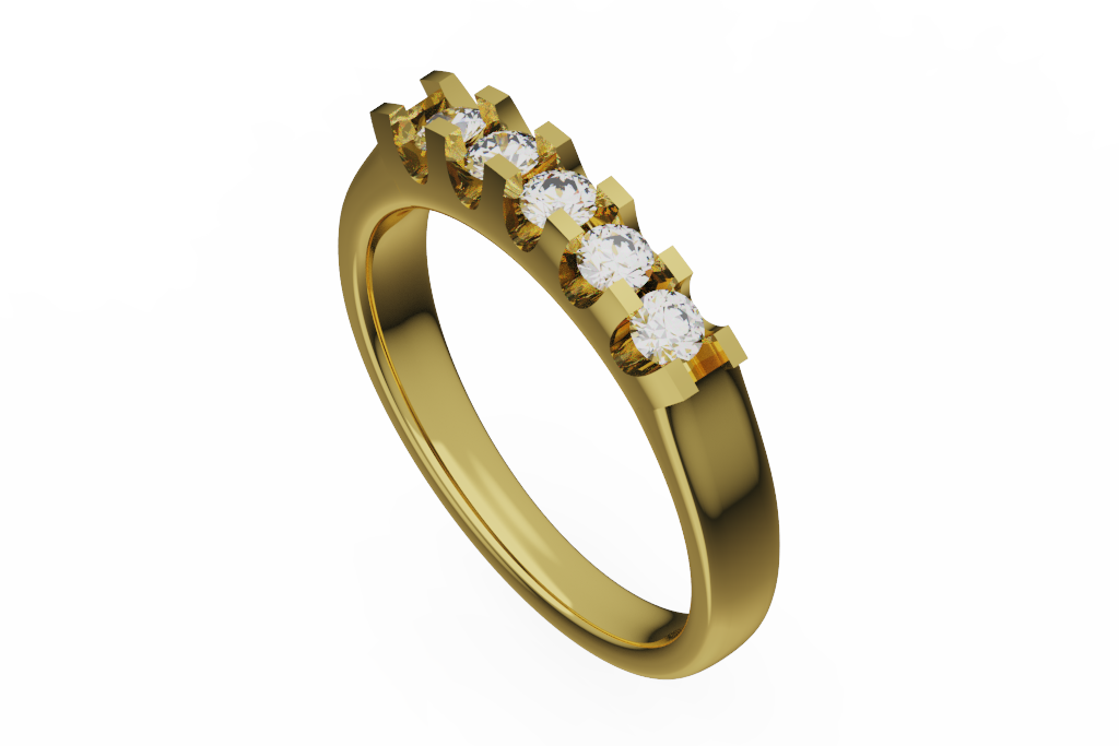 Five Stone Raised Prong Diamond Wedding Band