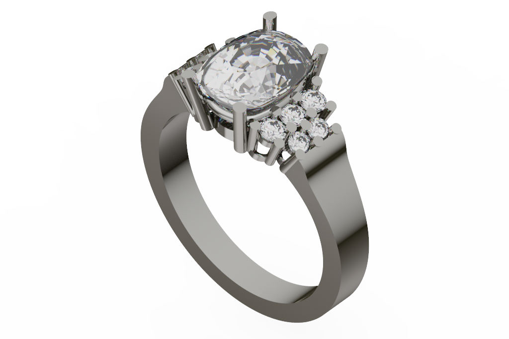 Oval Diamond Engagement Ring With Cluster Shoulders