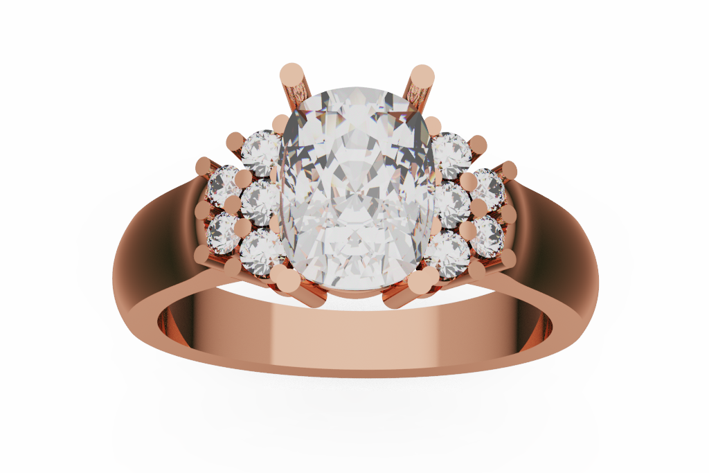 Oval Diamond Engagement Ring With Floral Cluster Shoulders