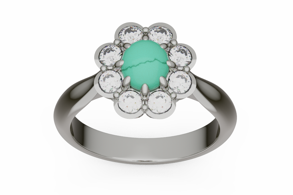 Turquoise And Diamond Flower Cocktail Ring