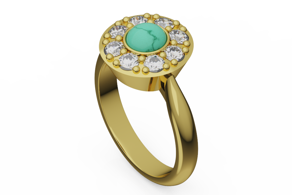 Round Turquoise Diamond Halo Cocktail Ring