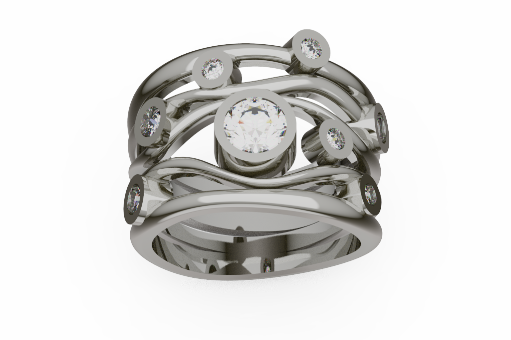 Wide Multi Strand Bezel Diamond Fashion Ring