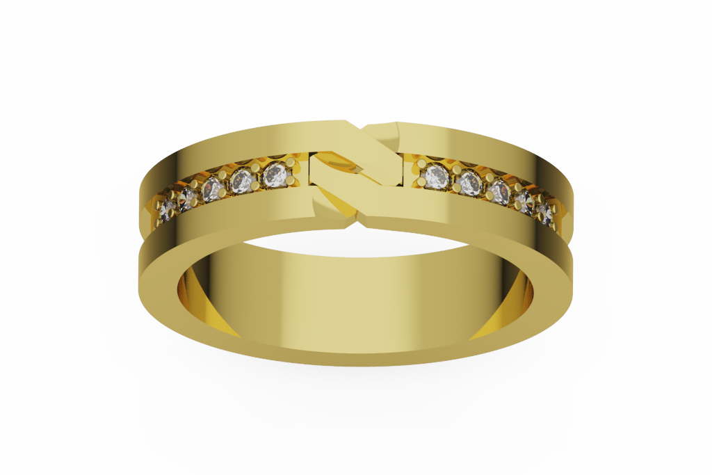 Geometric Link Diamond Channel Wedding Band