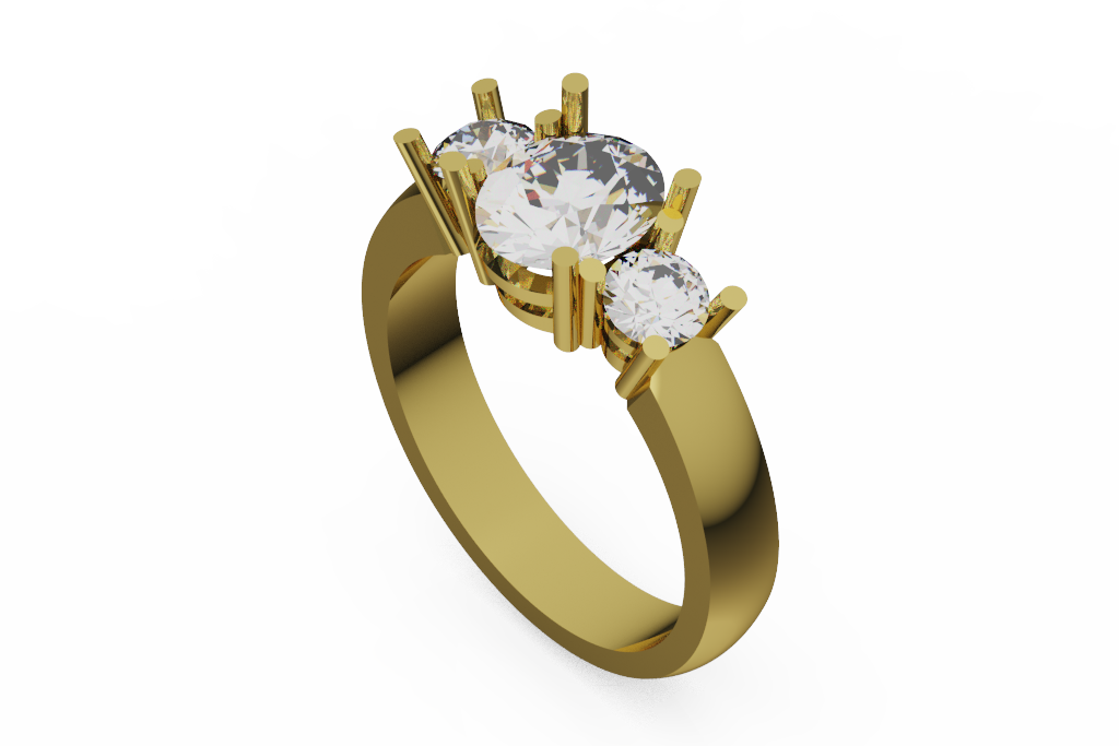 Round Three Stone Trellis Engagement Ring