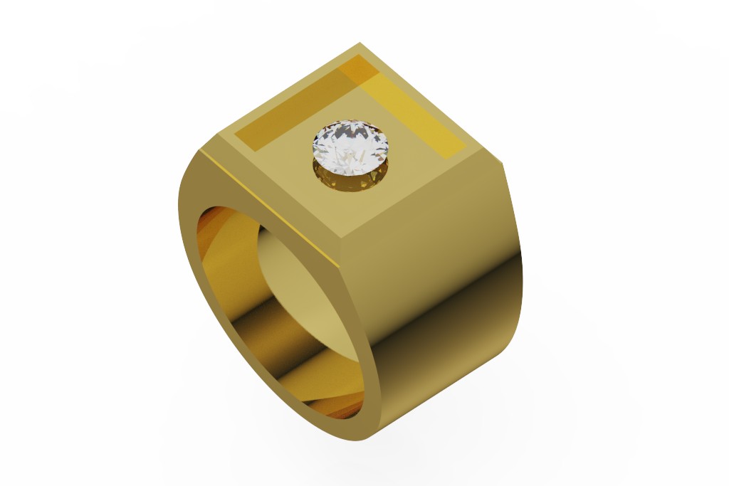 Wide Diamond Signet Solitaire Ring