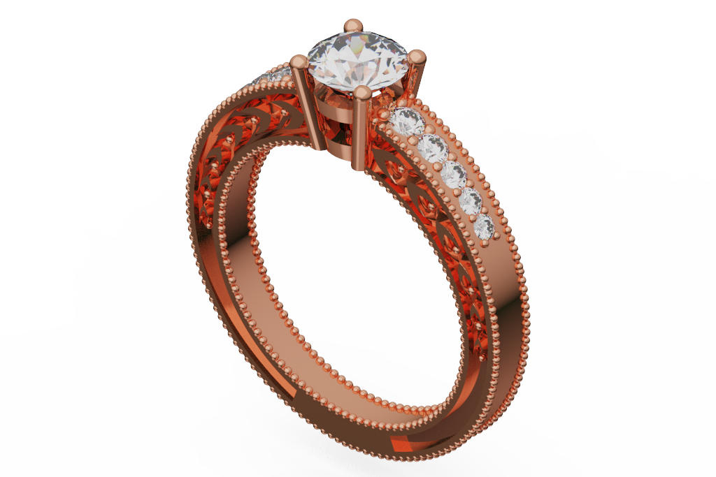 Round Diamond Filigree Accent Engagement Ring
