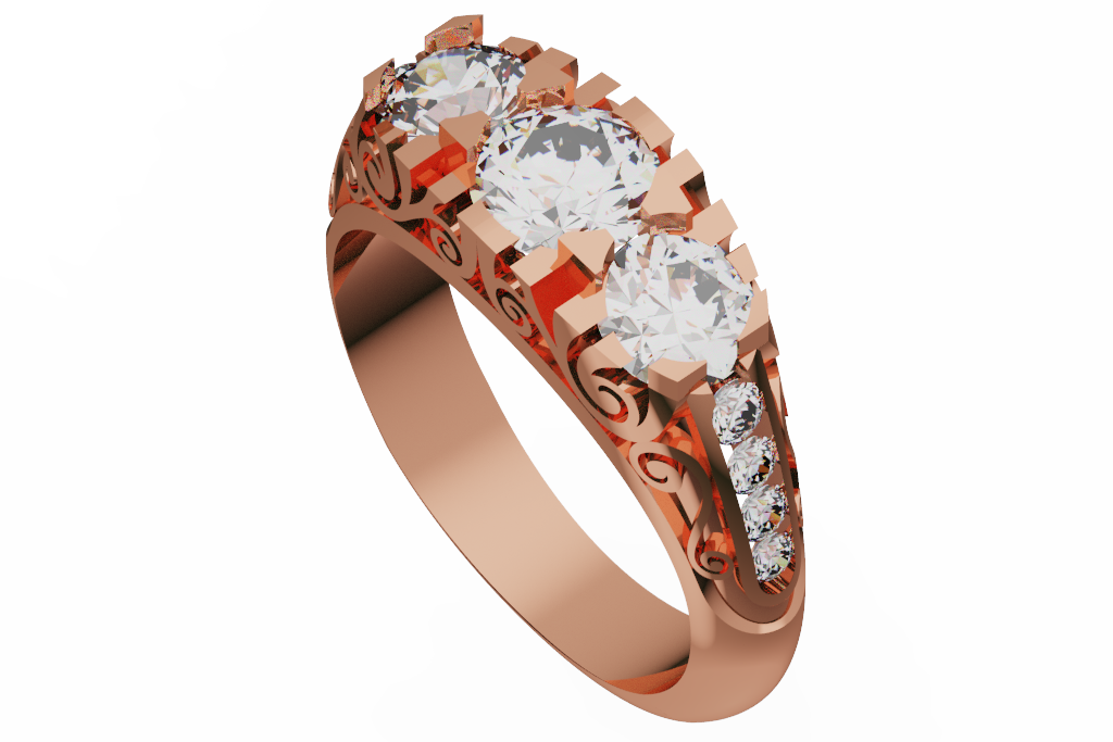 Three Round Diamond Scroll Gallery Ring