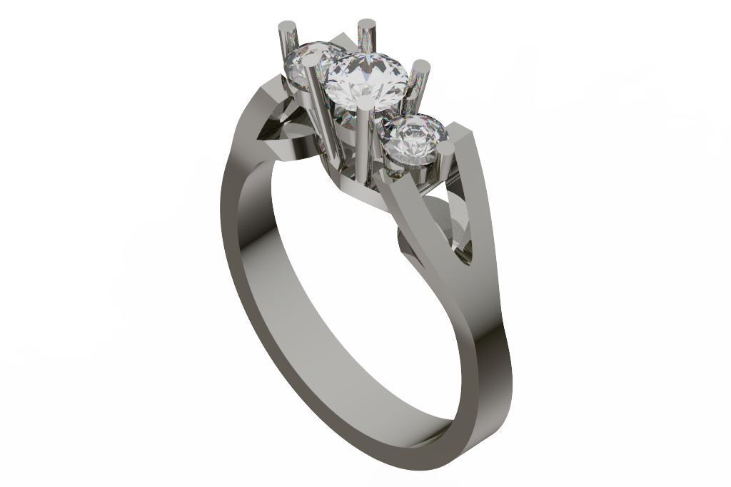 Round Three Stone Ring With Open Shoulders