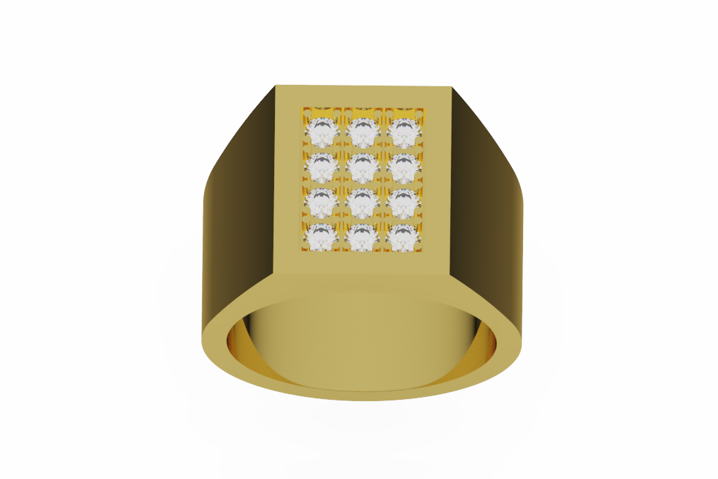 Square Pave Grid Signet Ring