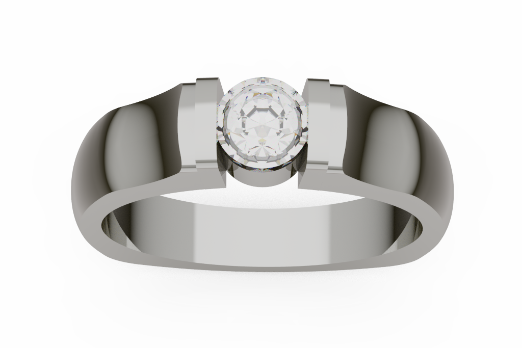 Round Half Bezel Tension Solitaire Ring
