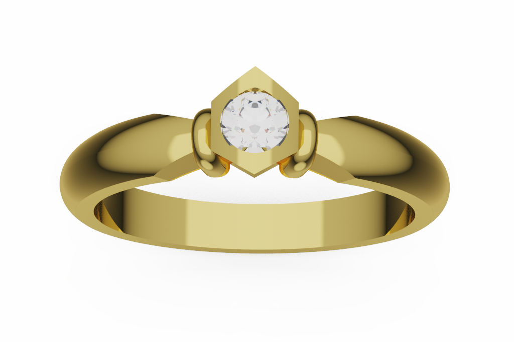 Round Bezel Solitaire Ring With Shield Head