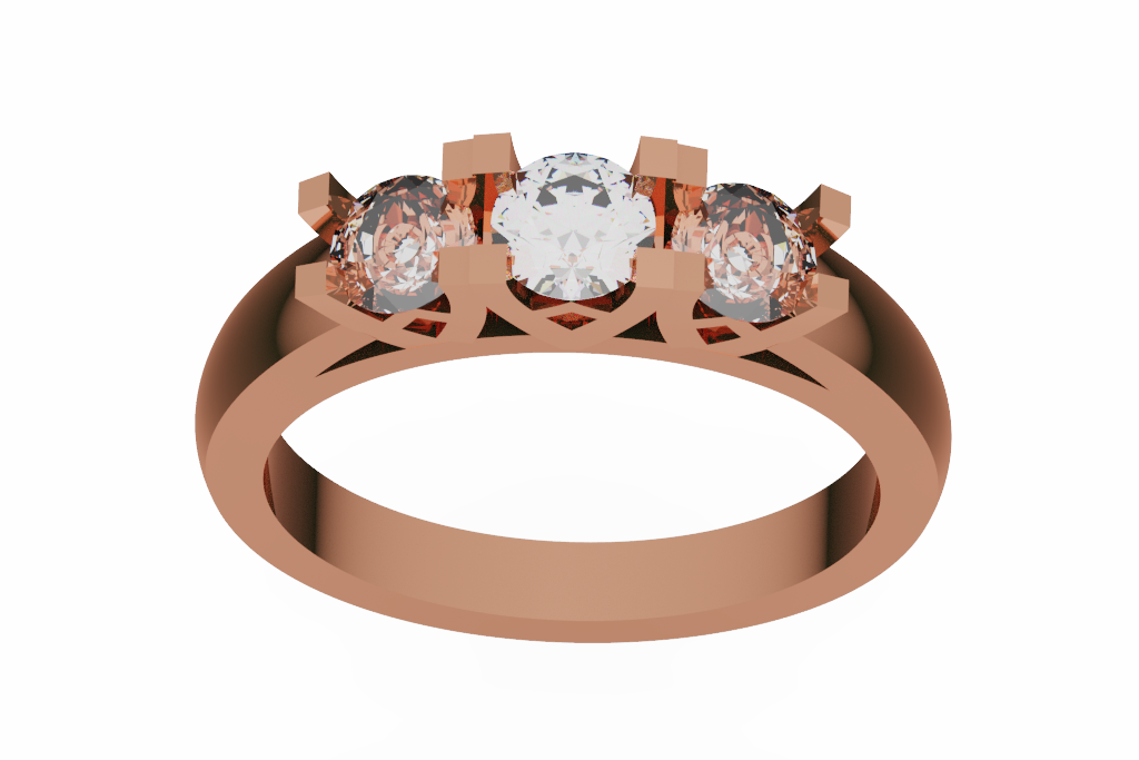 Round Three Stone Ring With Open Lattice Gallery