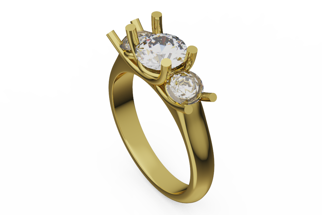 Round Three Stone Ring With Sweeping Gallery