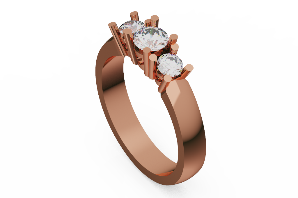 Round Three Stone Ring With Rounded Shank