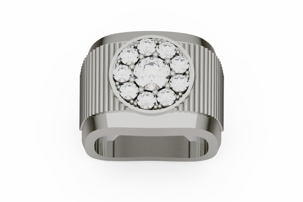 Wide Fluted Diamond Cluster Cigar Ring