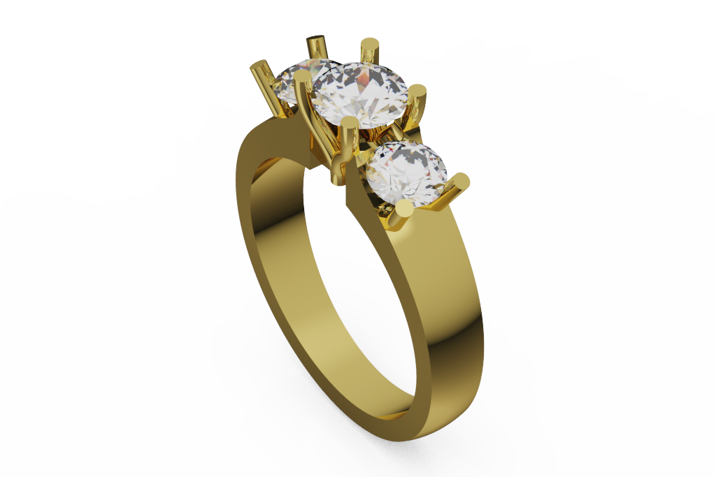 Round Three Stone Ring With Wide Shank