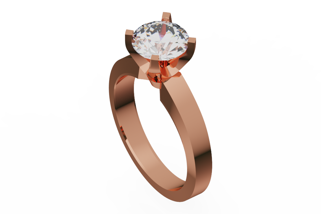 Round Block Prong Solitaire Ring