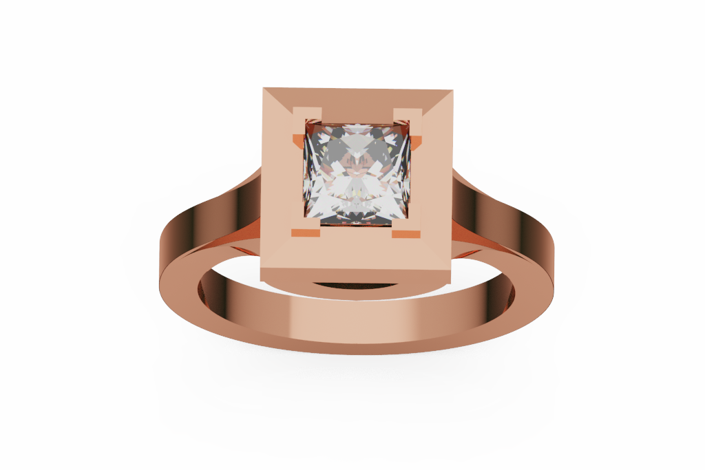 Princess Cut Beveled Square Solitaire Ring
