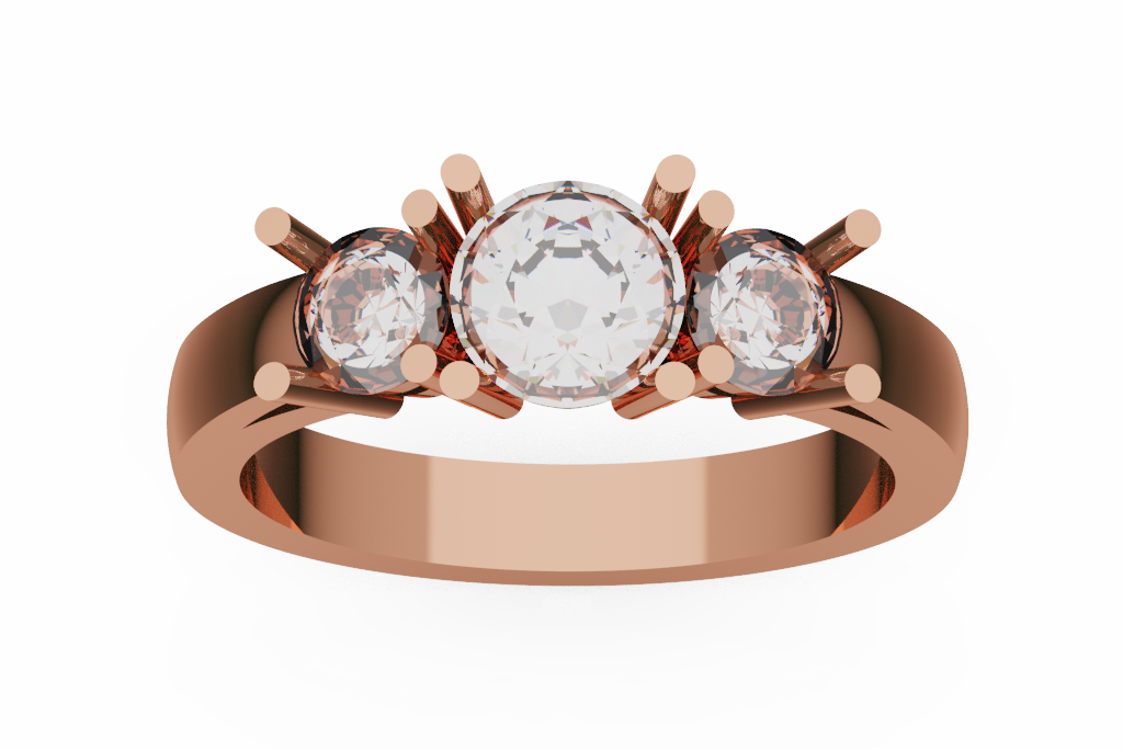 Three Round Stone Ring With Tall Bar Prongs