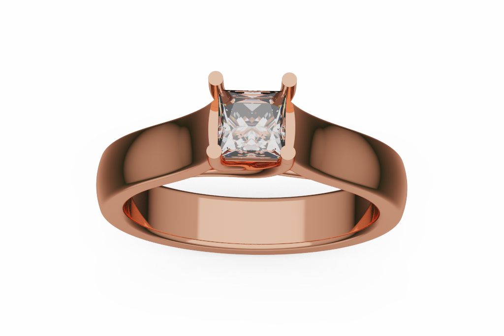 Princess Cut Cathedral Solitaire Ring With Broad Shoulders
