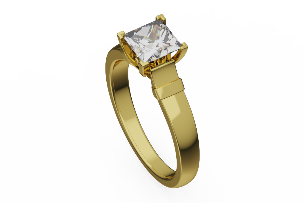 Princess Cut Solitaire Ring With Stepped Shoulders