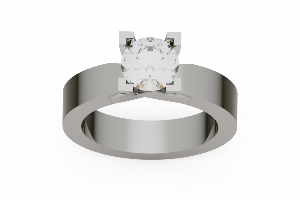 Wide Round Solitaire Cigar Ring With Block Prongs