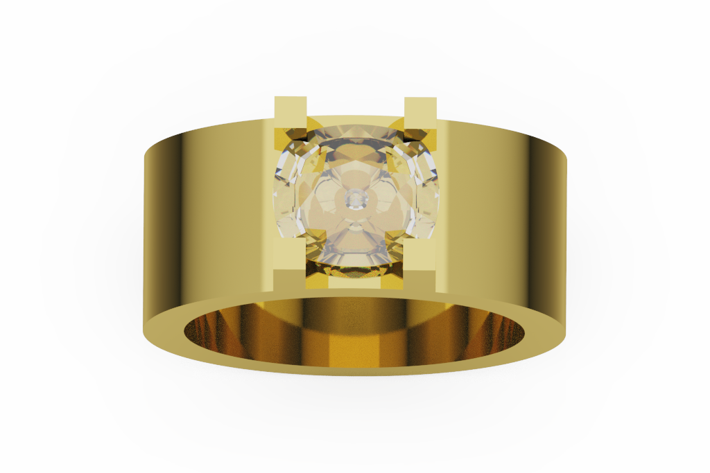 Wide Round Solitaire Cigar Ring With Rectangular Prongs