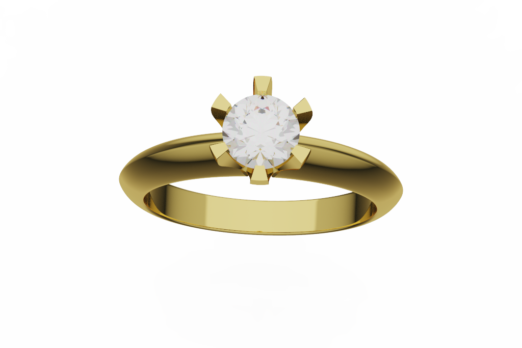 Round Six Prong Solitaire Ring With Tapered Band