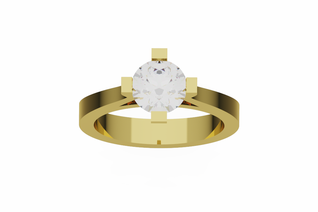 Round Solitaire Ring With Angular Cathedral Head