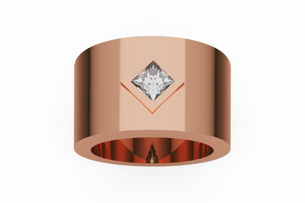 Wide Princess Cut Diamond Cigar Ring